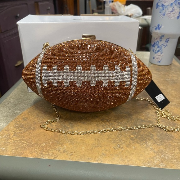 Sparkling Rhinestones Football Clutch Bag - Brown and Silver - Picture 1 of 3